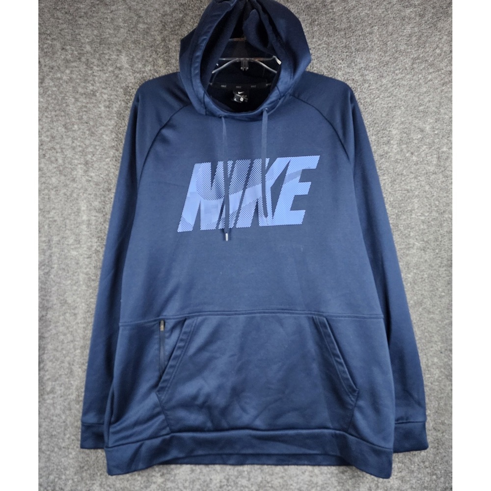 Nike Hoodie Mens XL Therma Training Navy Blue Graphic Dri-FIT EUC